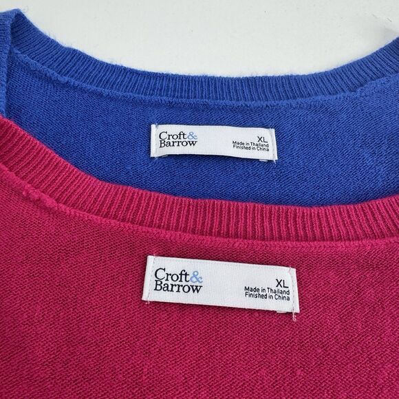 2 Croft & Barrow The Extra Soft V Neck Sweater Long Sleeves Pink Blue Womens XL - Picture 2 of 3